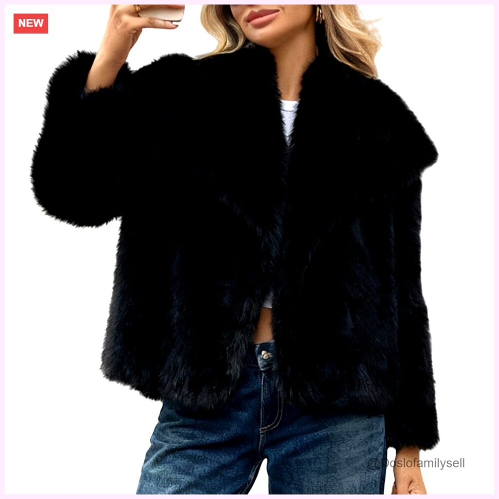 Women's Faux Fur Coat Lapel Fluffy Jacket Long Sleeve Winter Parka